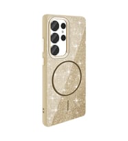 Samsung Galaxy S25 Ultra Kılıf M-safe Şarj Özellikli Parlak Simli Shinig Okso Ka (Gold)