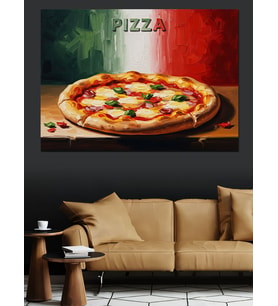 İtalyan Bayrağı Önünde Nefis Pizza Dekoratif Kanvas - Mdf Ahşap Tablo