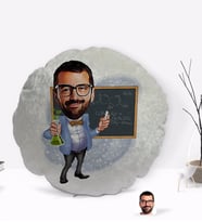 BK Gift Kişiye Özel Erkek Kimya Öğretmeni Karikatürlü Yuvarlak Dekoratif Kırlent Yastık-1