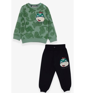 Breeze Erkek Çocuk Eşofman Takımı Dinozor Baskılı 1-4 Yaş, Mint Yeşili