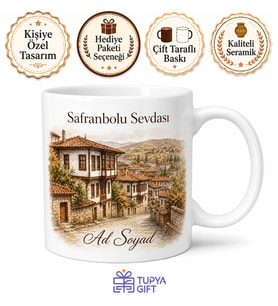 Safranbolu Evleri Temalı Karabük Kupası Özel Tasarım Baskılı Porselen Hediye Bardak