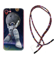 Apple iPhone 5 6 7 8 Plus Se XR Kılıf Boyun Asklı Rasta Silikon Astronot ve Dünya 1759