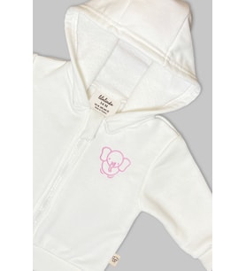 Bebek/Cocuk Nakış Detaylı Fermuarlı Sweatshirt (Ekru-Pembe)