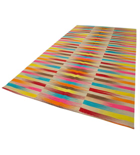 Çok Renkli El Dokuma Salon Kilimi Modern Çizgili Stil Pamuk Yün Karışımlı Şık Kilim