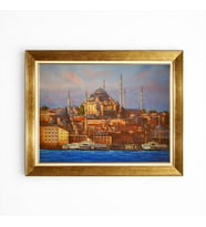 Tablore İstanbul Süleymaniye Camii Manzaralı Altın Çerçeveli Kanvas Tablo Salon Duvar Dekoru