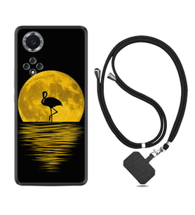 Huawei Nova Y70 Y90 Nova 9 SE  Kılıf Boyun Askılı Silikon Ay ve Flamingo 1775