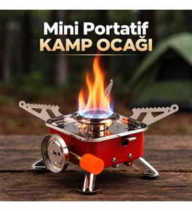Taşınabilir Mini Portatif Kamp Ocağı Tek Gözlü Kırmızı Renk Kartuşlu Manyeto Çakmaklı Piknik Ocak