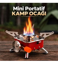 Taşınabilir Mini Portatif Kamp Ocağı Tek Gözlü Kırmızı Renk Kartuşlu Manyeto Çakmaklı Piknik Ocak