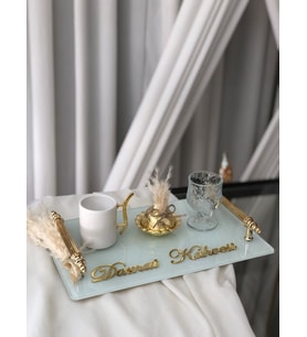 Demet Süslemeli Damat Kahve tepsisi Üzerindekiler dahildir