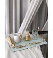Demet Süslemeli Damat Kahve tepsisi Üzerindekiler dahildir