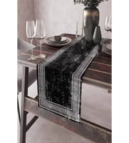 Siyah Çerçeveli Desen Premium Masa Örtüsü Runner RNR325
