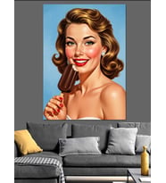 Kırmızı Rujlu Pin Up Kızı Dekoratif Kanvas - Mdf Ahşap Tablo