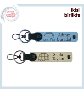 Doğayla Bütünleşen Ruhlara Özel Hediye, Karavan Desenli Anahtarlık Seti, Gök Mavi-Sütlü Kahve