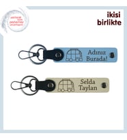 Doğayla Bütünleşen Ruhlara Özel Hediye, Karavan Desenli Anahtarlık Seti, Gök Mavi-Sütlü Kahve