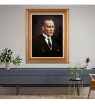Altın Paspartulu Atatürk  Çerçeveli Tablo C67 (Gold)