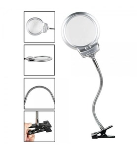 2.5X130 Mm 5X24 Mm Led Aydınlatmalı Büyüteç Masa Üstü Metal Hortum Mandallı Mg15124-C