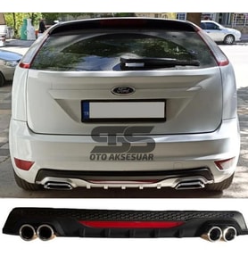 Ford Focus 2 HB Difüzör Arka Tampon Eki 4 Egzoz Çıkışlı Siyah Reflektörlü