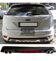 Ford Focus 2 HB Difüzör Arka Tampon Eki 4 Egzoz Çıkışlı Siyah Reflektörlü