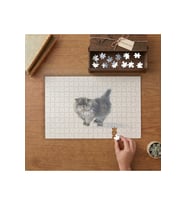 Suluboya Sevimli Gri Kedi Tasarımı 240 parça Ahşap Puzzle Ahşap Kutuda MP02872