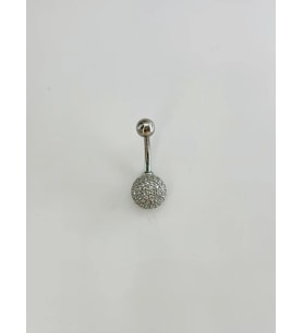 Rodyum Zirkon Taşlı Çelik Göbek Bar Uzunluğu : 13 Mm / Bar Kalınlığı 1.41 Mm / - Pg0131