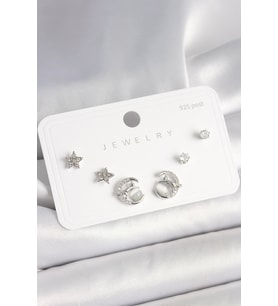 925 Ayar Gümüş Çivi Zirkon Taşlı Hilal Yıldız Model Kadın Küpe Seti 5886 - SSSSSS5177-402