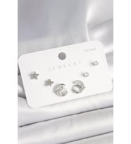 925 Ayar Gümüş Çivi Zirkon Taşlı Hilal Yıldız Model Kadın Küpe Seti 5886 - SSSSSS5177-402