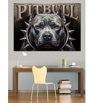 Dikenli Tasmalı Pitbull Köpek Portresi Dekoratif Kanvas - Mdf Ahşap Tablo