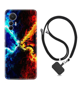 Xiaomi 12 Lite Kılıf Silikon Boyun Askılı İpli Desenli Silikon Red Blue Leon 1714
