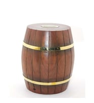 Pirinç Ahşap Fıçı Kumbara 18 Cm