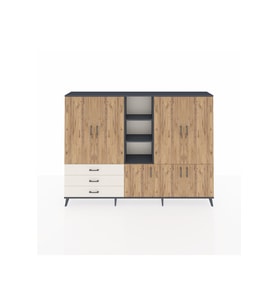 Arges Dolap 11 Raflı 3 Çekmeceli 7 Kapaklı 220x30x163 Antrasit-Çam/Aytaşı