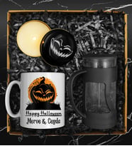 Cadılar Bayramına Özel Kişiye Özel Tasarım Kupa & Halloween Temalı Mum & French Press