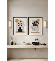 Minimalist Bitki Temalı 2'li Ahşap Çerçeveli Tablo Seti