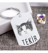 BK Gift Kişiye Özel Karakalem Evcil Dost Kedi Pleksi Anahtarlık (Beyaz)