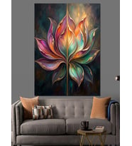 Renkli Lotus Çiçeği Mandala Dekoratif Kanvas - Mdf Ahşap Tablo