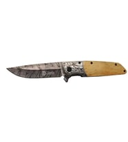 A2150C Kahve Kamp Çakısı 21Cm- Manuel, Ahşap İşlemeli Sap,Kemerlikli