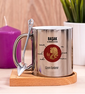 Kişiye Özel Başak Burcuna Hediye Ahşap Altlıklı Silver Kupa Bardak