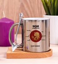 Kişiye Özel Başak Burcuna Hediye Ahşap Altlıklı Silver Kupa Bardak