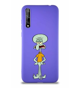 Huawei Y8P Soft Premier Kapak Squidward Dokunaç Tasarımlı Silikon Kılıf - Mor (Şeffaf)