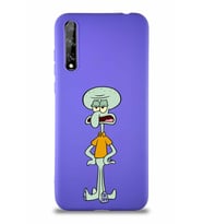Huawei Y8P Soft Premier Kapak Squidward Dokunaç Tasarımlı Silikon Kılıf - Mor (Şeffaf)