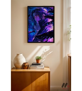 Sasuke Mor Efektli Poster, Siyah Çerçeveli Duvar Tablosu - Anime Severlere Özel Hediye