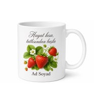 Çilek Temalı Baskılı Kupa Bardak Hediye Özel Tasarım Porselen Mug