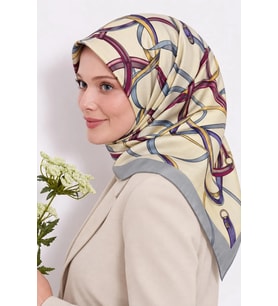 Lesscarves LS2209 Desenli Pamuk İpek Eşarp 90x90 cm