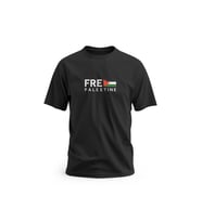 Kısa Kollu Free Palestine Yazısı ve Filistin Bayrak Dijital Baskılı Unisex S - 2XL T300007 (Siyah)