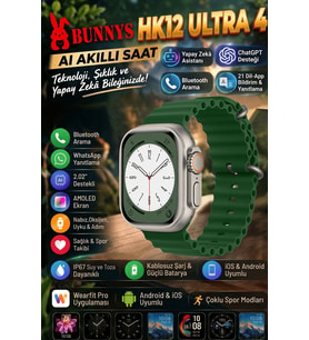 Samsung Galaxy S20 Uyumlu Ultra 4 AI Akıllı Saat IP67 Su Geçirmez what sapp Sesli Mesaj Gönderme AMOLED Bluetooth Aramalı