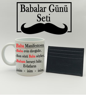 Babalar Gününe Kişiye Özel Baba Manifestosu Kupa & Kartlık Hediye Seti