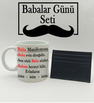 Babalar Gününe Kişiye Özel Baba Manifestosu Kupa & Kartlık Hediye Seti