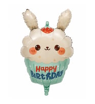 Tavşan Cupcake Happy Birthday Folyo Balon
