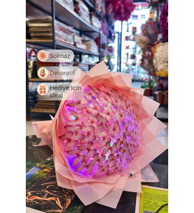 Led Işıklı Kelebek Pembe Buketi - Dekoratif Çiçek Buketi, Sevgiliye Romantik Hediye