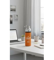 Premium Turuncu Kılıflı Cam Matara 750 ml – Sağlıklı Şıklık