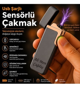 Hemen Kargo Kişiye Özel Çift Yön Baskı Seçeneğiyle Usb Şarjlı Çakmak